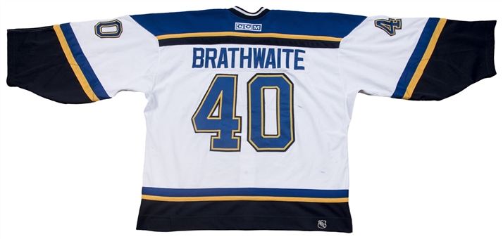 2002-2003 Fred Brathwaite Game Used St. Louis Blues White Jersey (NHL/MeiGray)